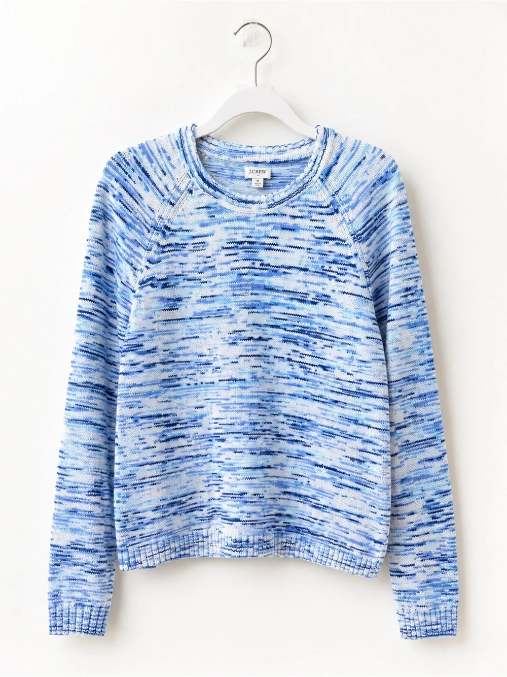 J. Crew Blue White Space-Dyed Summer Knit Crewneck Sweater - 100% Cotton